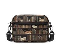 Kuiaobaty Damen-Umhängetasche, mittelgroße Schulter-Handtaschen, Buchliebhaber, Crossbody-Tasche, verstellbare Schultergurte, Antikes Bücherregal Katzen, One Size