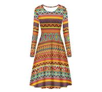 Kuiaobaty Damen Winterkleider Chemie Muster Langarm Arbeitskleid, Tulpen Blumen Party Abendessen Kleider Knielang A Linie Kleid, Ethnische Streifen, X-Large