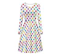 Kuiaobaty Damenkleid mit A-Linie, T-Shirt-Kleid für Mädchen, Tierstruktur, gepunktet, langärmelig, für Freizeitarbeit, Dating, Party, Bunte Punkte, XXX-Large