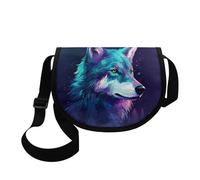 Kuiaobaty Frauen Casual Crossbody Telefon Tasche Malerei Hunde Mini Messenger Bag, Halbmond Tasche mit verstellbarem Schultergurt, wolf