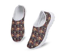 Kuiaobaty Frauen Slip-on Turnschuhe Mesh Flache Schuhe Sport Turnschuhe Frauen Laufschuhe Workout Schuhe Atmungsaktiv, Mexikanische Sugar Skulls, 38 EU
