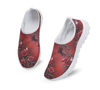 Kuiaobaty Gothic Art Wanderschuhe für Damen und Herren, Slip-On-Lauf-Sneaker, modische Loafer, lässige Turnschuhe für die Arbeit, Rote Rosendornen, 40.5 EU