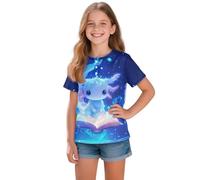 Kuiaobaty Henley-Shirt für Mädchen, kurzärmelig, mit Knopfleiste, Freizeit-Outfits, Galaxy Axolotl, 3-4 Jahre