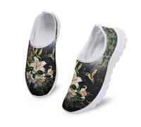 Kuiaobaty Lässige Netz-Turnschuhe für Damen, modische Sneaker, bequeme Laufschuhe, atmungsaktiv, Walking-Tennisschuh, Slip-On-Schuh, Lilienblumen, 39.5 EU