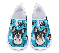 Kuiaobaty Lustige französische Bulldoggen Mesh Trainer für Männer Frauen, Nette Welpen Hunde Gehen Sneakers Frühling Sommer Reise Loafer Blau Bequemer Flacher Schuh