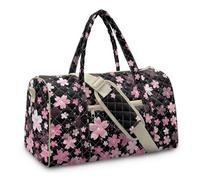 Kuiaobaty Reisetasche für Damen, groß, mit Griff, tragbar, gesteppt, Wochenend-Seesack für Urlaub, Reisen, Fitnessstudio, Pink Cherry Blossom Black, Eine Größe, Reisetasche