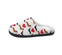 Kuiaobaty Slip-on Indoor Hausschuhe Damen Herren Hausschuhe Sliders, Giraffe, Marienkäfer, Libelle, Hunde Print Winter Hausschuhe Anti Rutsch, Dackel-Hundeherzen, 39.5/40 EU
