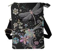 Kuiaobaty Umhängetasche für Damen, stilvolle Tasche für Mädchen, Outdoor-Reise, Reißverschluss, Stofftasche, Handyaufbewahrung, Geldbörse, Blume und Libelle, Einheitsgröße