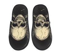 Kuilepa Damen-Hausschuhe mit Gothic-Totenkopf-Motiv, flauschig, für drinnen und draußen, Winter, Schwarz, 6-8.5 Women/6-8 Men