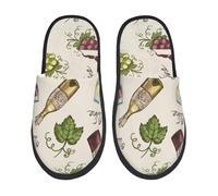 Kuilepa Damen-Hausschuhe mit Wein-Motiv, flauschig, für drinnen und draußen