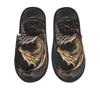 Kuilepa Damen-Hausschuhe, Vintage-Design, Metall, Drachen-Druck, flauschig, für drinnen und draußen