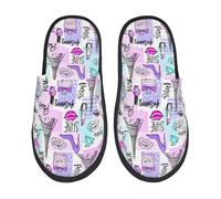 Kuilepa Hausschuhe für Damen, Eiffelturm und Herzen, flauschig, für drinnen und draußen, Winter, Schwarz, 6-8.5 Women/6-8 Men