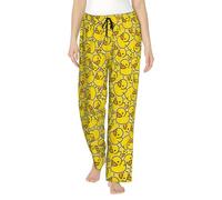 Kuilepa Pyjamahose für Damen, Motiv: Ente, Cartoon-Tiere, gelber Druck, bequem, lockere Hose, dehnbar, Schlaflounge-Hose, Schwarz, XL