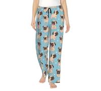 Kuilepa Pyjamahose mit lustigem Cartoon-Mops-Druck für Damen, bequeme, lockere Hose, dehnbar, Schlaflounge-Hose, Schwarz, XL