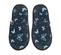 Kuilepa Schöne Hausschuhe mit Schmetterlings-Aufdruck, flauschig, für drinnen und draußen, für den Winter, Schwarz, 6-8.5 Women/6-8 Men