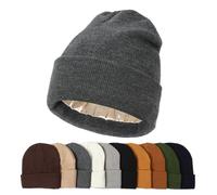 KUIRAN Mit Satin gefütterte Beanie-Mütze für Damen und Herren, Strickmütze, Acryl, Wintermütze, Seidenfutter, weich, lässig, warm, mit Bündchen, grau dunkel, Einheitsgröße