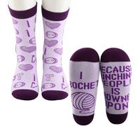 KUIYAI Häkelsocken für Damen mit Aufschrift "I Crochet Because Punching People Is Frowned Upon"