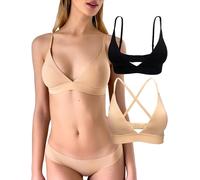 KUKU PANDA 2 Pack Damen Triangel Bralette Bequeme Baumwolle Wireless gepolsterte BHS Lightly Lined V-Ausschnitt