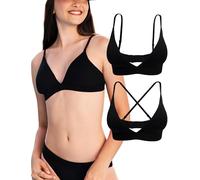 KUKU PANDA 2 Pack Damen Triangel Bralette Bequeme Baumwolle Wireless gepolsterte BHS Lightly Lined V-Ausschnitt (Schwarz, S