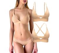 KUKU PANDA 2 Pack Damen Triangel Bralette Bequeme Baumwolle Wireless gepolsterte BHS Lightly Lined V-Ausschnitt