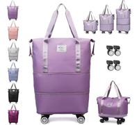 Kulken Travel Bag with Wheels, 2025 New Large Capacity Travel Bag - Universal Wheel Removable,Expandable Foldable Luggage Suitcase, Travel Rolling Duffel Bags for Men Women (Light Purple)