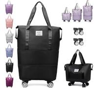 Kulken Travel Bag with Wheels, 2025 New Large Capacity Travel Bag - Universal Wheel Removable,Expandable Foldable Luggage Suitcase, Travel Rolling Duffel Bags for Men Women (Black)