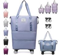 Kulken Travel Bag with Wheels, 2025 New Large Capacity Travel Bag - Universal Wheel Removable,Expandable Foldable Luggage Suitcase, Travel Rolling Duffel Bags for Men Women (Blue)