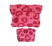 Kulturbeutel | 2 Stück süße Plüsch-Herz-Kosmetiktasche, Organizer, Tasche mit Reißverschluss, Aufbewahrung für Mädchen, Hautpflege, Geldbörse, Fitnessstudio, Arbeit, Schule, Uni, Bleistift