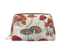 Kulturbeutel aus hochwertigem Leder mit rotem Pilzdruck, wasserdicht, tragbar, offen, flach, Make-up-Tasche, gold, Eine Größe