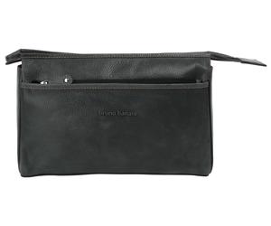 Kulturbeutel BRUNO BANANI "BRUNO BANANI Herren, Damen echt Leder", Gr. B/H/T: 29cm x 19cm x 9cm onesize, schwarz, Leder, leicht glänzend, unifarben, Taschen Kulturbeutel, echt Leder (16635638-0) schwa