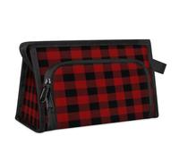 Kulturbeutel für Damen, Herren, Mädchen, Jungen, Büffelkaro, multifunktional, Make-up-Tasche, Toilettenartikel, Kosmetik-Organizer, Duschtasche, Rot / Schwarz, farbe, M, Taschen-Organizer