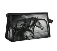 Kulturbeutel für Damen, Herren, Mädchen, Jungen, Pferd, multifunktional, Make-up-Tasche, Kosmetik-Organizer, Duschtasche, Schwarz / Weiß, farbe, M, Taschen-Organizer