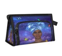 Kulturbeutel für Damen, Motiv: afrikanische Frauen, Galaxie, Schmetterlinge, für Damen, Herren, Mädchen, Jungen, multifunktional, Make-up-Tasche, Kosmetik-Organizer, Duschtasche, farbe, M,