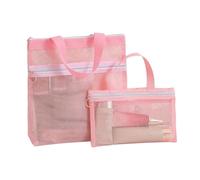 Kulturbeutel für Damen | Tragbare Kosmetiktasche aus Mesh für Flugzeug - Tasche mit Reißverschluss und Griff 2 Stück Reise Fitnessstudio Urlaub Flugzeug Schule, Rosa, Beziehen Sie Sich auf die