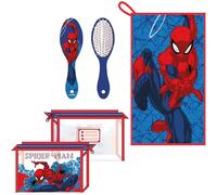 Kulturbeutel für Reisen, Spiderman-Zubehör mit Kamm, Handtuch und Tasche, Spiderman Kulturbeutel für Reisen oder Schule, rot, Transparente Kosmetiktasche mit Reißverschluss