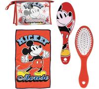 Kulturbeutel für Reisen, Zubehör Mickey, mit Kamm, Handtuch und Tasche von Mickey, Kulturbeutel für Reisen oder Schule, rot, Transparente Kosmetiktasche mit Reißverschluss