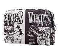 Kulturbeutel Für Unterwegs Wikinger-Schädel Organizer Tragbare Professionelle Kosmetik Make-Up Tasche Organizer Make-Up Boxen