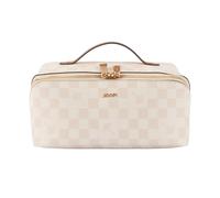 Kulturbeutel JOOP "cortina piazza zea washbag shz", Damen, Gr. B/H/T: 27cm x 12,5cm x 12,5cm, beige (birch), Lederimitat, Taschen Kulturbeutel, Unisex Kosmetiktasche, Reisebeutel mit Schachbrettmuster