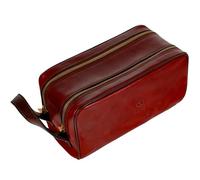 Kulturbeutel Leder Herren - Kosmetikbeutel - Waschtasche für Männer - 100% Echtleder - Hochwertige Kosmetiktasche Mann - Time Resistance Rot