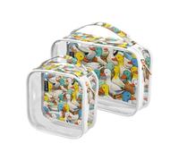 Kulturbeutel mit bunten Enten, transparent, mit Griffen, für Reisen, 2 Stück, mehrfarbig, 2er-Pack