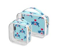 Kulturbeutel mit Hai-Herz-Ballon, transparent, 2 Stück, Make-up-Taschen mit Griffen für Reisen, mehrfarbig, 2er-Pack