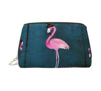 Kulturbeutel mit Halloween-Flamingo-Hexenhut, Premium-Leder-Kulturbeutel, wasserdicht, tragbar, offen, flach, Make-up-Tasche, gold, Eine Größe
