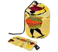 Kulturbeutel mit Kordelzug, afrikanische Frauen, Landschaft, fassförmig, Kulturbeutel, Kosmetiktasche, Reise-Make-up-Organizer-Tasche + kleine Tasche, multi, 9.9x6.9in/25.2x17.6cm;6x3.5in/15.2x8.8cm,