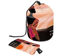 Kulturbeutel mit Kordelzug, afrikanische junge Frauen, Berge, Sonnenaufgang, Landschaft, Fassform, Kulturbeutel, Kosmetiktasche, Reise-Make-up-Organizer-Tasche + kleine Tasche, multi,