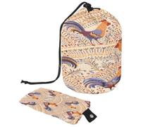 Kulturbeutel mit Kordelzug, niedliche Hahn-Hühner in Beige, Blumenornament, tonnenförmige Kulturbeutel, Kosmetiktasche, Reise-Make-up-Organizer-Tasche + kleine Tasche, multi,