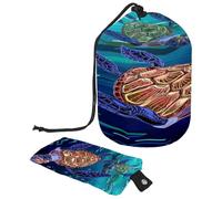 Kulturbeutel mit Kordelzug, Schildkröte, schwimmen im Meer, Fass, Kosmetiktasche, Reise-Make-up-Organizer-Tasche + kleine Tasche, multi, 9.9x6.9in/25.2x17.6cm;6x3.5in/15.2x8.8cm, Kulturbeutel