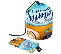 Kulturbeutel mit Kordelzug, Sommer, Strand, Blumen, Sandalen, Surfbrett, Hut, Fassform, Kulturbeutel, Kosmetiktasche, Reise-Make-up-Organizer-Tasche + kleine Tasche, multi,