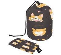 Kulturbeutel mit Kordelzug, süße Corgi-Welpen-Hunde, tonnenförmige Kulturbeutel, Kosmetiktasche, Reise-Make-up-Organizer-Tasche + kleine Tasche, multi, 9.9x6.9in/25.2x17.6cm;6x3.5in/15.2x8.8cm,