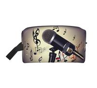 Kulturbeutel mit Mikrofon und Musiknoten-Druck, geräumige Kapazität, Kosmetiktasche für Damen, Kulturbeutel für Herren, weiß, Einheitsgröße