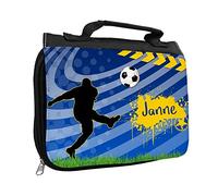 Kulturbeutel mit Namen Janne und Fußball-Motiv für Jungen | Kulturtasche mit Vornamen | Waschtasche für Kinder